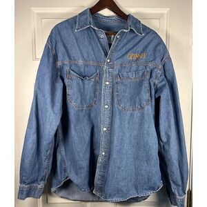 Chiemsee Jeans Mens Vintage Denim Button Down Shirt Medium Wash Blue XL Logo